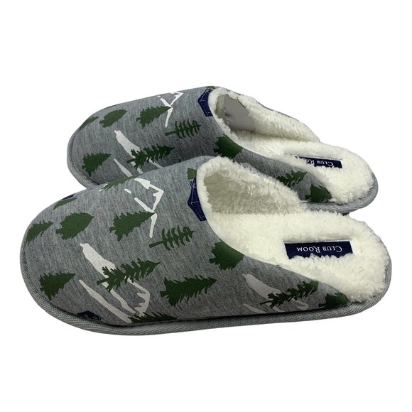 Club Room Mens Forest-Print Fleece Lined Slippers Gray 6-7 - Picture 3 of 5